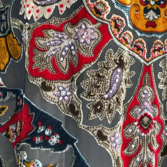 Burnout velvet jacket or duster with beaded tassel fringe - Picture 4 of 8